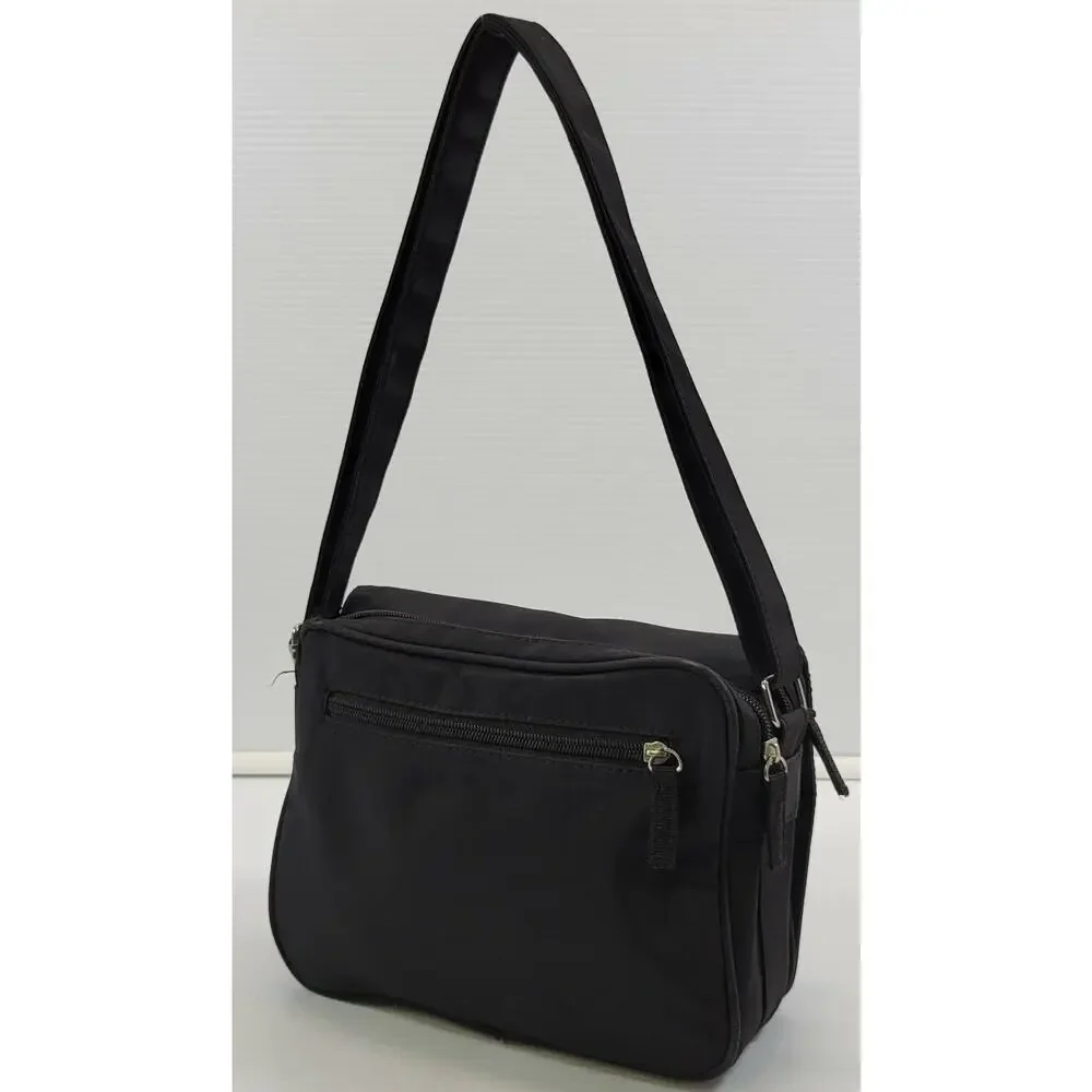 Black Shoulder Strap Travel Bag Flip Lid ID Money Holder Luggage